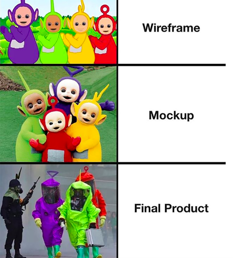 A meme that shows the Teletubbies 