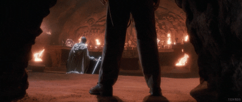 A scene from Indiana Jones and the Last Crusade, a man kneels with this sword.