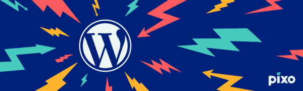 The WordPress logo surrounded by electric-looking arrows and lightning bolts.