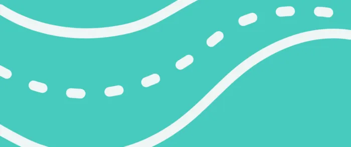 Line drawing of a white road on teal background