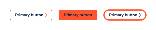 Three designs for orange primary buttons on a website