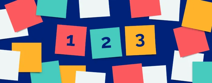 Post-it notes on a blue background with the numbers 1, 2, 3