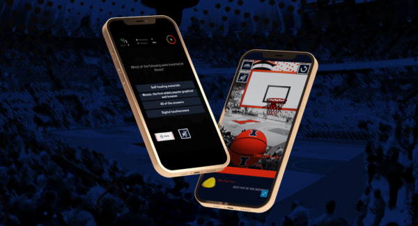 Trivia and basketball games on phone screens