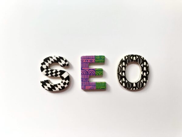 three letters that spell out SEO in funky patterns