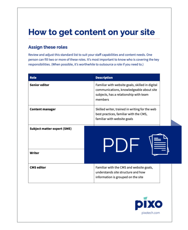 a screenshot of the first page of the Content Roles Guide document