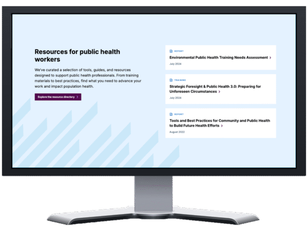 The resources section of the redesigned NNPHI website homepage displayed on a desktop monitor