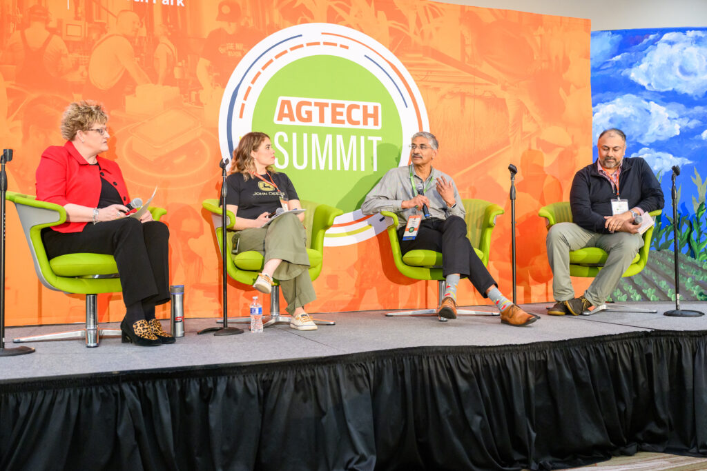 Members of the Ai and AgTech panel at the AgTech Summit respond to questions from moderator Tami Craig Schilling.