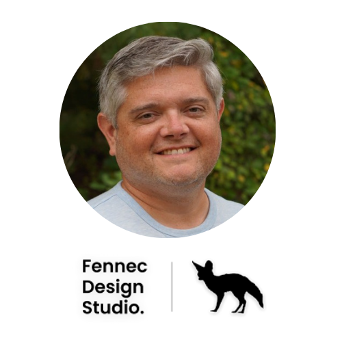 Headshot of post author Lucas Blondheim in a circular frame above the Fennec Design Studio logo