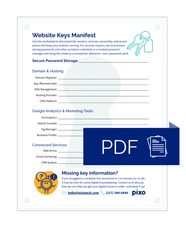 Screenshot of Website Keys Manifest Worksheet Download (PDF)